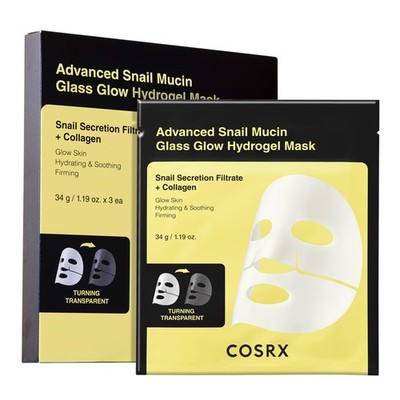 COSRX Advanced Snail Mucin Glass Glow Hydrogel Face Masks Skincare 3 EA Collagen
