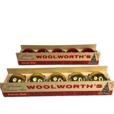 Vintage Christmas Tree Ornaments Shiny Brite Woolworth Glass Red Gold US Eckardt