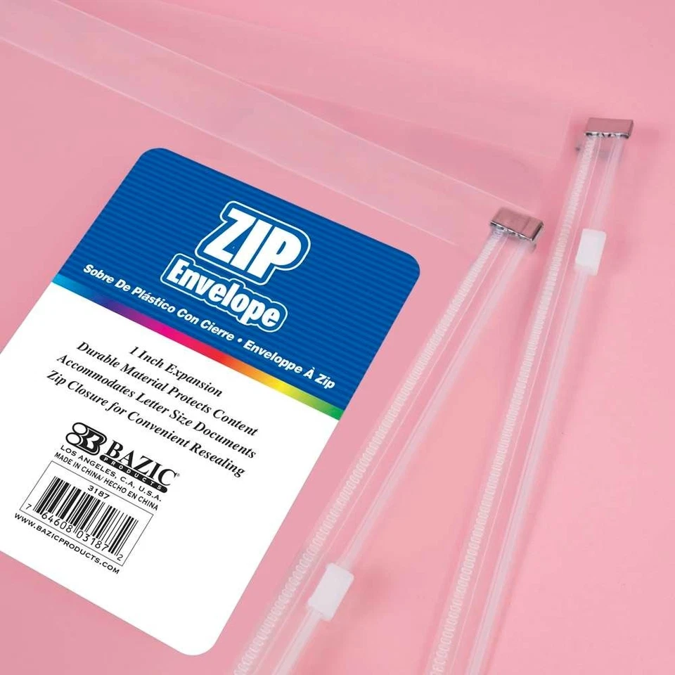 Bazic молнии конверт A4/письмо размер расширяемый прозрачный ПВХ водонепроницаемый школы офиса - Изображение 2 из 4