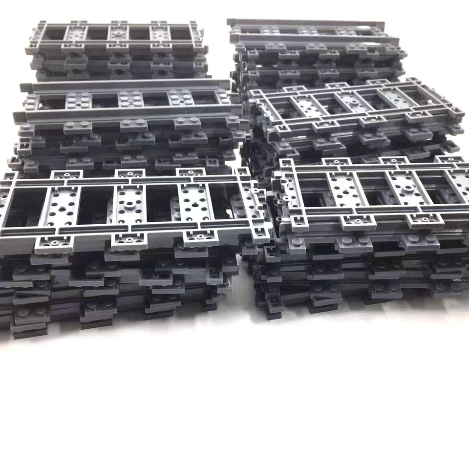 50pcs City Train Track Straight Rail Set – Building Block Bricks for Kids