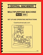 Central Machinery 5980 Lathe/Milling Machine Combo Operator Parts Manual 1696