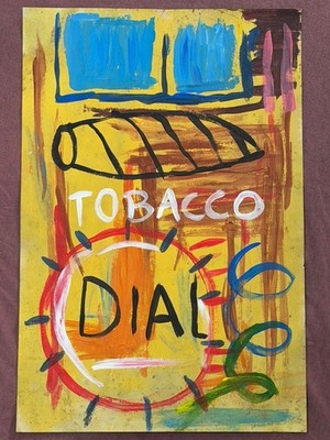 Basquiat painting drawing on old paper signed stamped