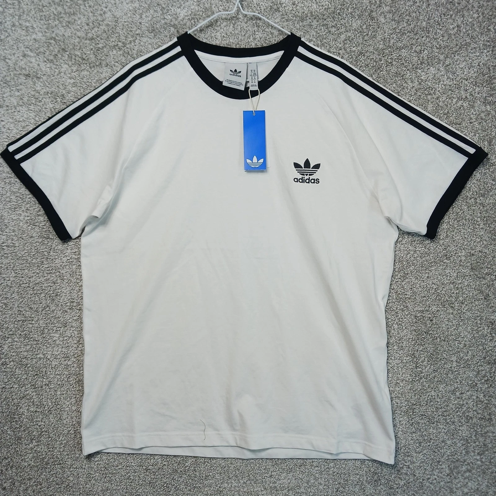 Adidas Shirt Mens XL White 3-Stripes Trefoil Originals Crew Neck Casual T-Shirt