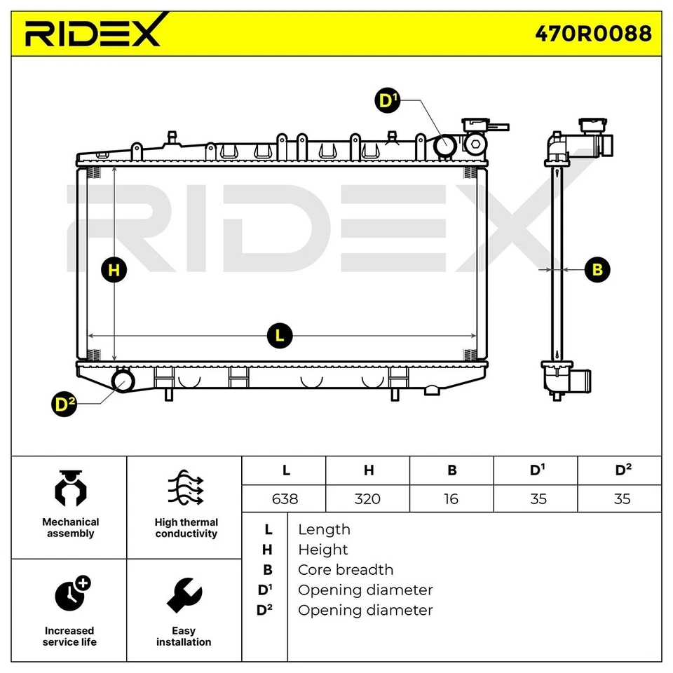 RIDEX 470R0088 Radiador refrigeración del motor para NISSAN 100 NX (B13) - Imagen 3 de 4