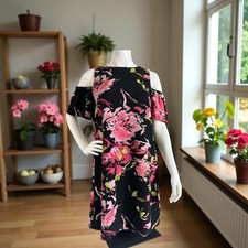 Tahari Asymmetrical Floral Black and Pink Dress Size S