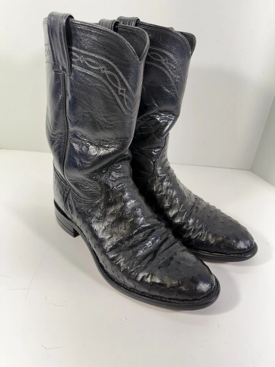 Bottes Western Justin Pour Homme - Cuir Noir Taille 12 D, Détails Brodés, Occasion