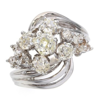 Vintage 14k White Gold 1.83tcw Old Mine Cut Diamond Cluster Ring