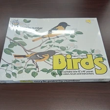 1980 Craft Master Acrylic Paint By Number Set " Birds" 12x16 with 18 Colors