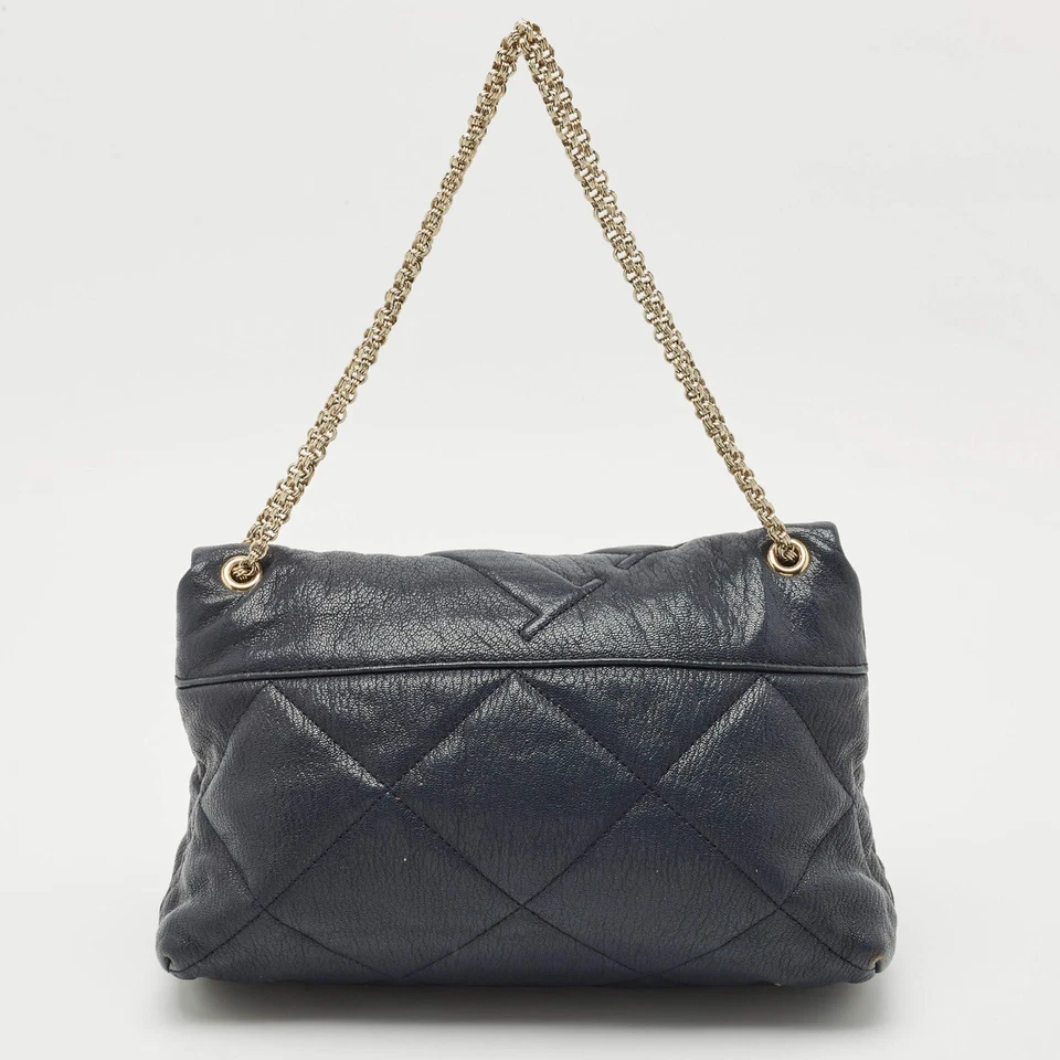Carolina Herrera Navy Blue Embossed Leather Metal Flap Shoulder Bag - Image 4 of 4