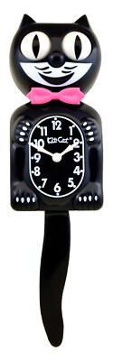Classic Black Kit-Cat Klock/With PInk Bow  (15.5  high)