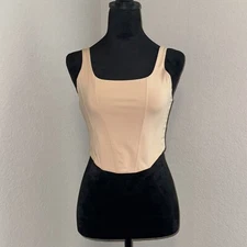 Reoria Sleeveless Bustier Crop Tank Top Women's Medium Beige Adjustable Straps