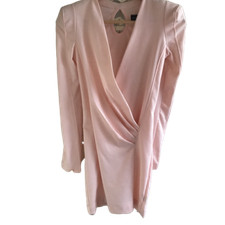 Missguided NudePink Faux Wrap Dress Size 6 UK Bodycon Long Sleeve Shoulder Pads