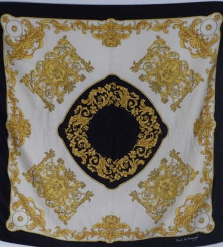 Signierter Nicole de Beauvoir Paris Polyester Schal schwarz gold Vintage 80er - Bild 9 von 12