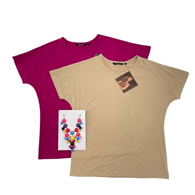 IMAN City Chic (2) Blouse Top w/ Necklace Set Stretch 1X & 2X Berry Buff 690-332