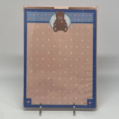 Vintage Hallmark Teddy Bear Letter Set Memo Pad & Envelopes Coral & Blue - NEW