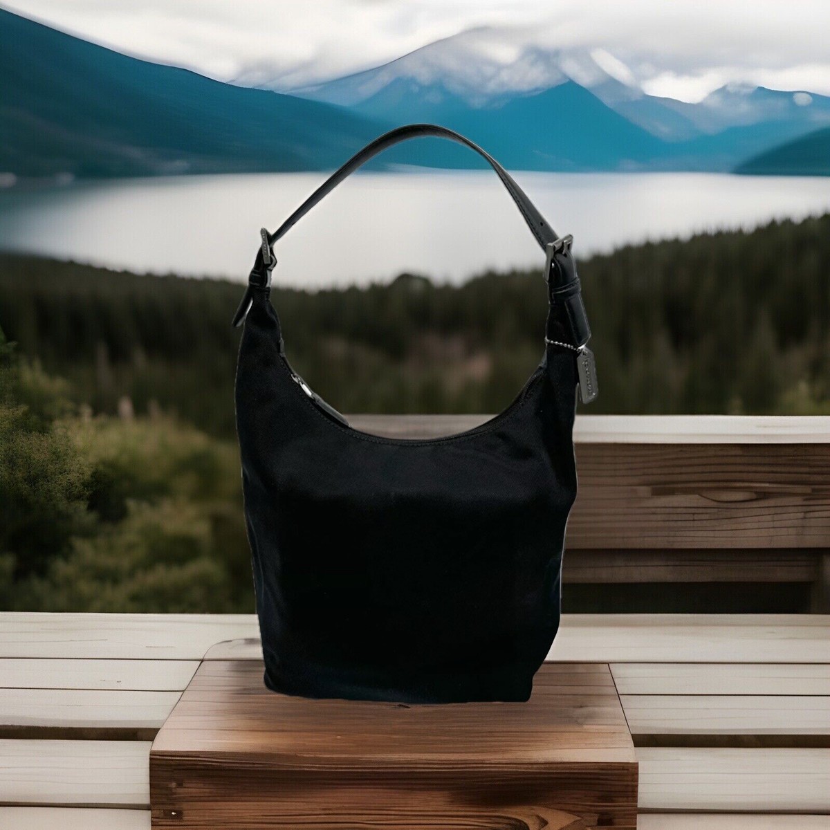 Vintage Coach Mercer Black Nylon Hobo Shoulder Bag B1K-7423 Purse