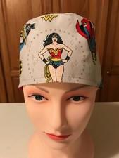 Scrub or Chef Hat Medical Nursing Chemo Skull Cap Superwoman, Batwoman, WW  2