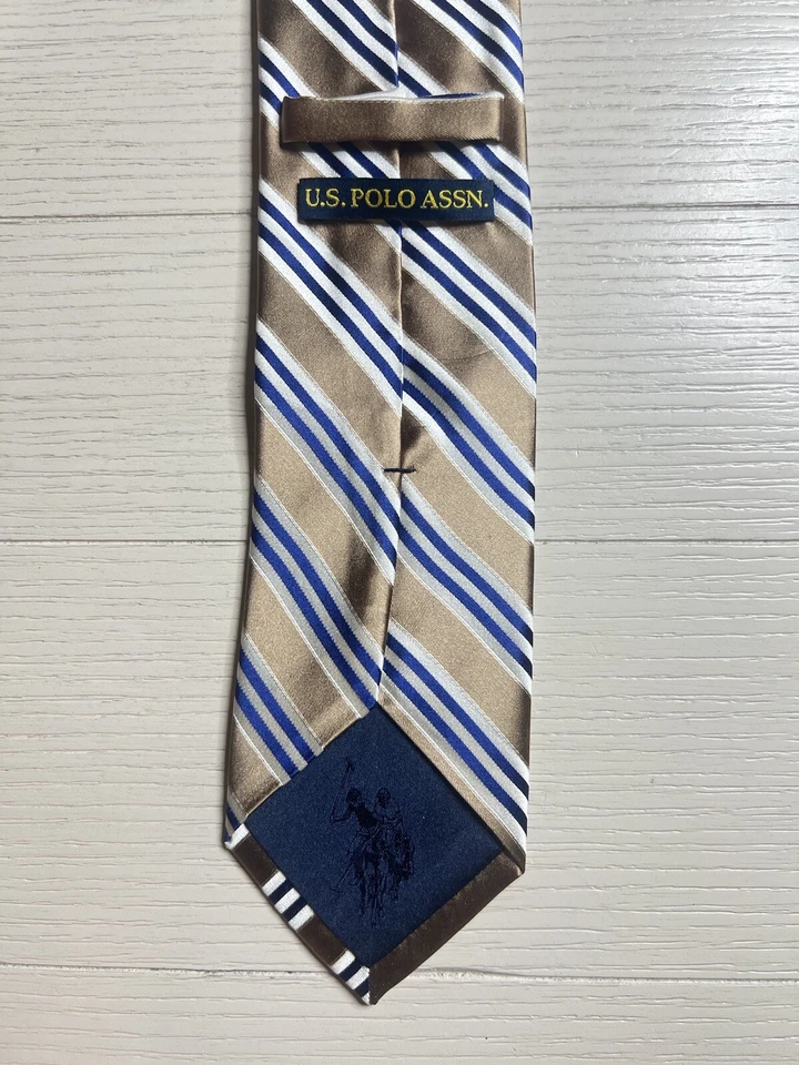 U. S. Polo Assn. "Corbata dorada azul y blanca 100 % seda 59""" Foto 2 de 3