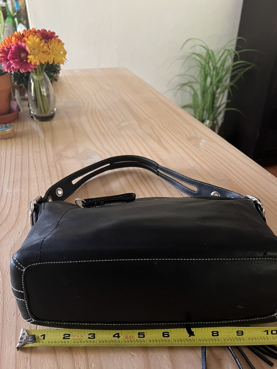 vintage coach black leather shoulder bag With White vintage coach black leather shoulder bag With White