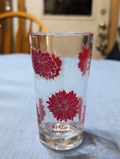 Vintage Boscul Red & White Dahlia Autumn Peanut Butter 5" Water Drinking Glass
