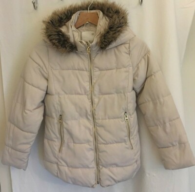 Zara Kids Girls Padded Jacket Faux Fur/Detachable Hood Off White