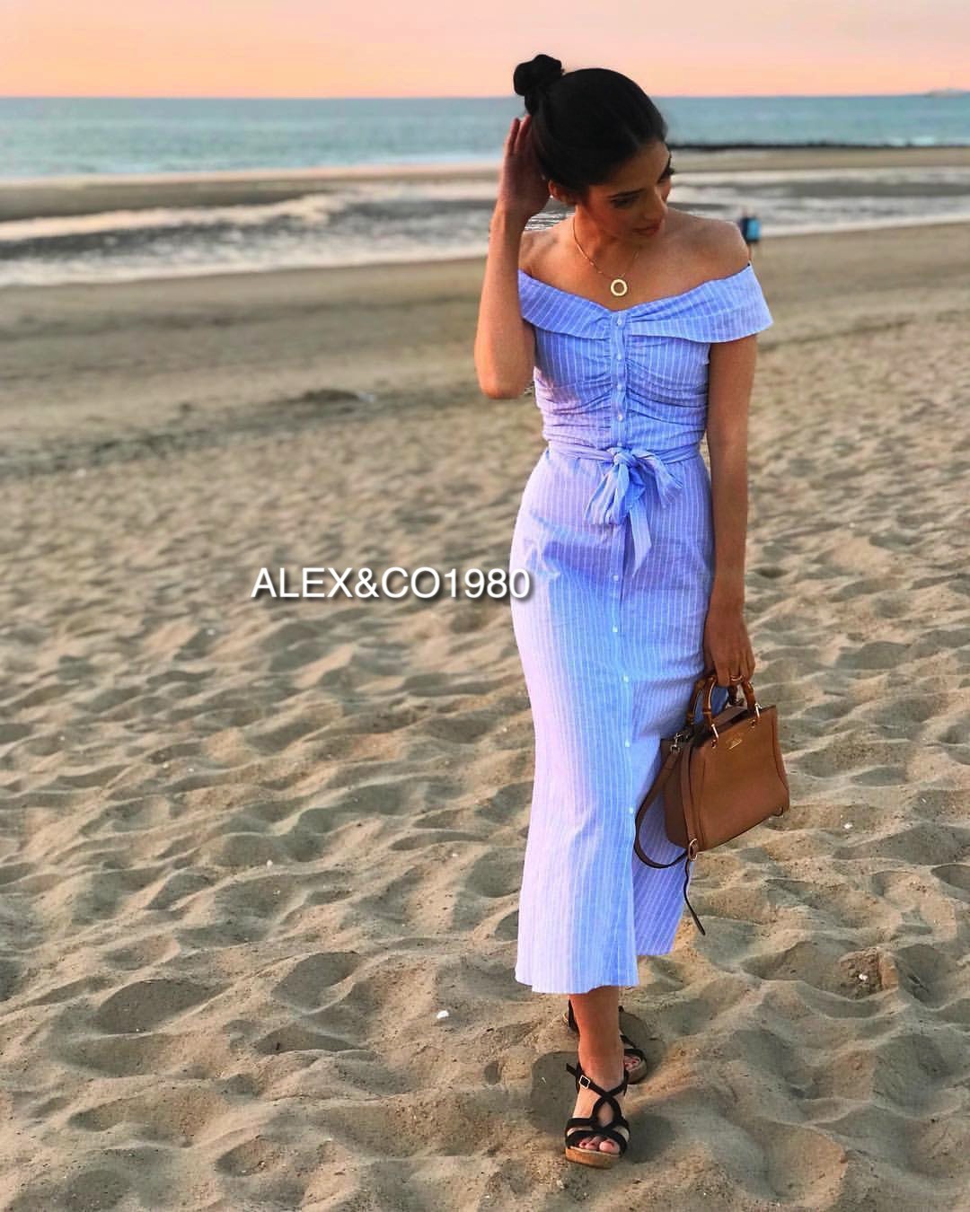 sky blue off the shoulder dress
