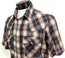 Vtg 80s LEVI'S Men's L Plaid Western Shirt EMBROIDERED Snap S/S White Tab FLAWS 