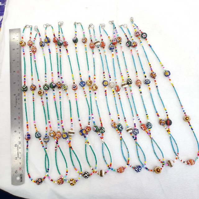 Lot 2 pcs African Glass Beads Tiny Turquoise Seed Glass beads Necklaces SD-3 TE9874