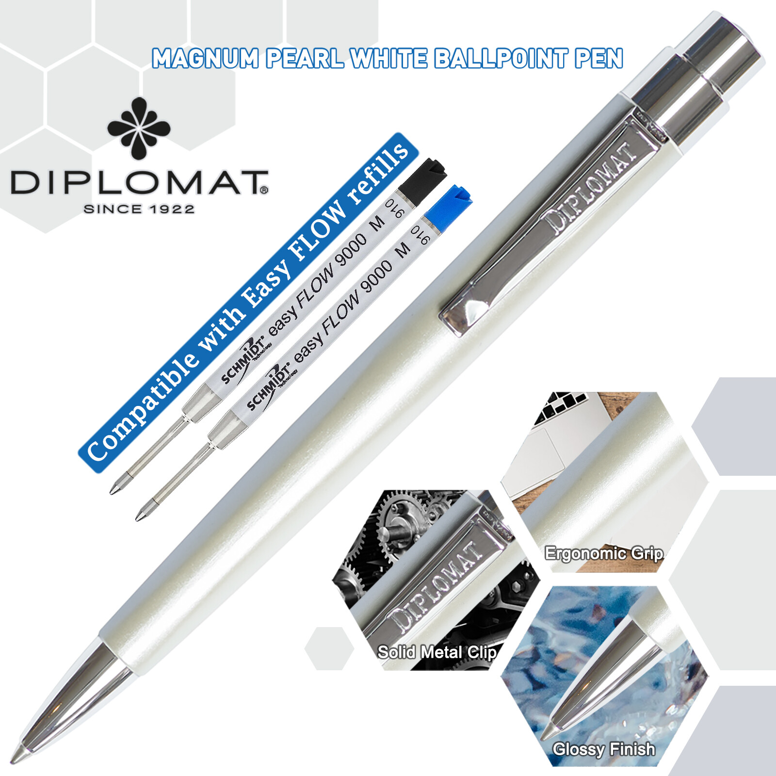 Diplomat Magnum Ball Point Pen – Pearl White