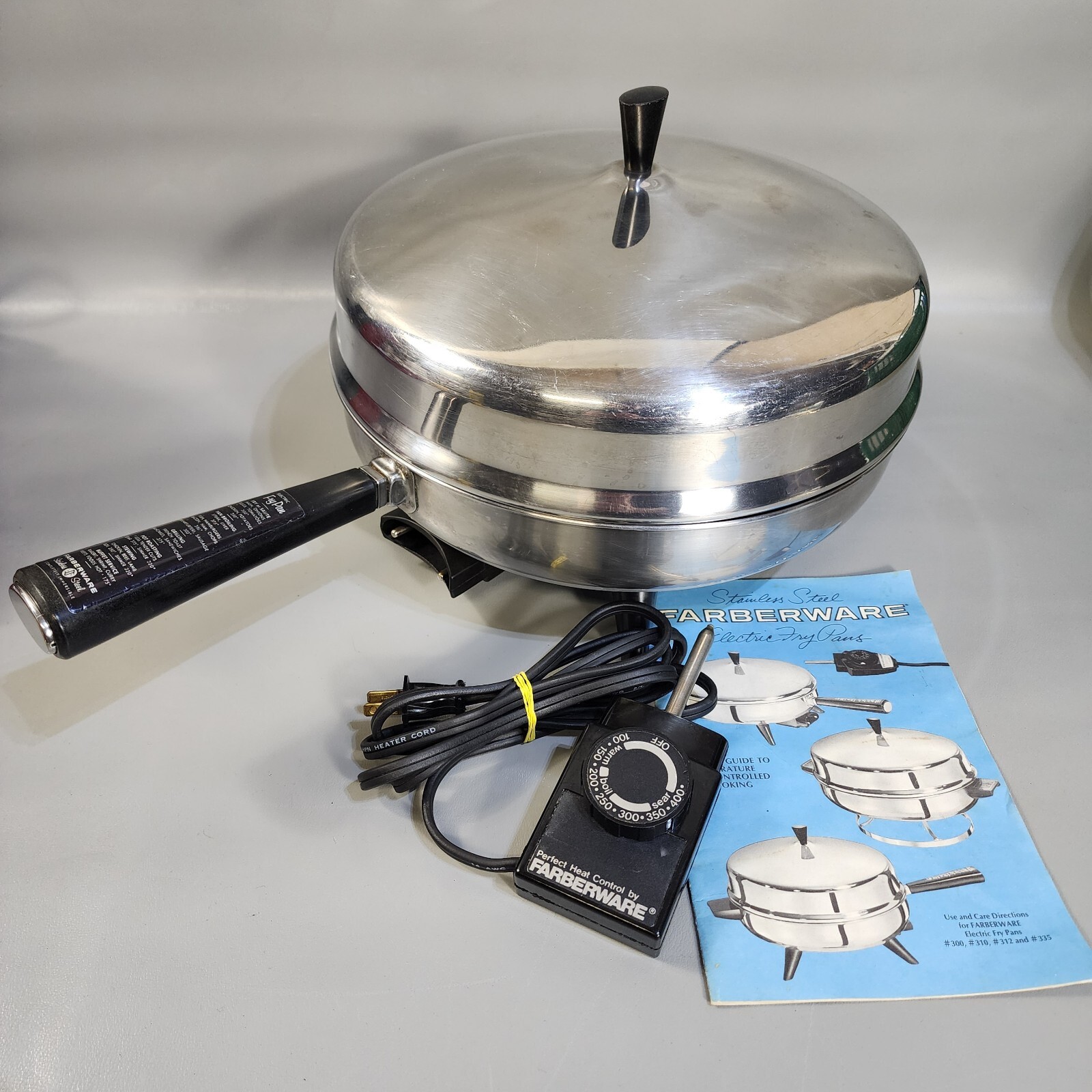 Vintage Farberware Electric Skillet Fry Pan Stainless Steel 310A 12