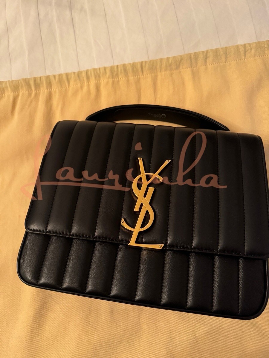 YSL VICKY Saint Laurent Large Monogram BLACK Leather Bag, Gold