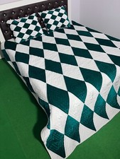 Checked Pattern Handmade Quilt Velvet Bedspread Comforter Bedding Quilt