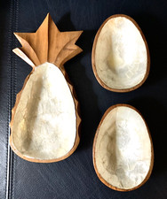 Iolani Woods Pineapple Coconut Capiz Shell Dishes Set of 3 Royal Hawaiian VTG
