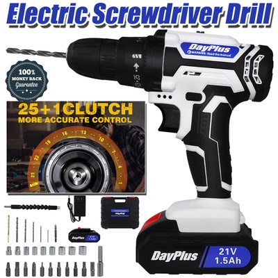 21V Cordless Drill Electric Screwdriver 45Nm Power Drill Driver + 1-2 Battery