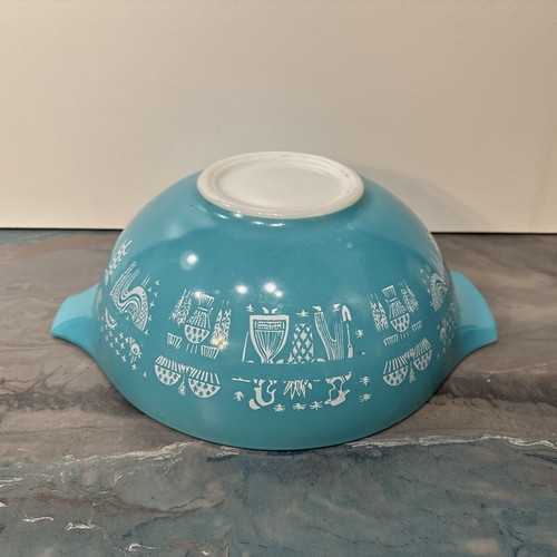 Pyrex FACTORY SMEAR Turquoise Butterprint 444 Mixing Bowl MISPRINT ...