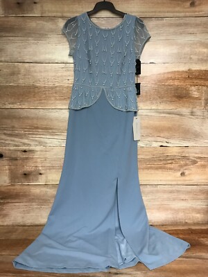 Adrianna Papell Light Blue Long Length Gown with Pearl Beaded Bodice | eBay