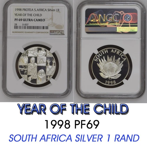 1998 South Africa SILVER 1 RAND NGC PF69 YEAR OF THE CHILD R1 PROTEA PUZZLE