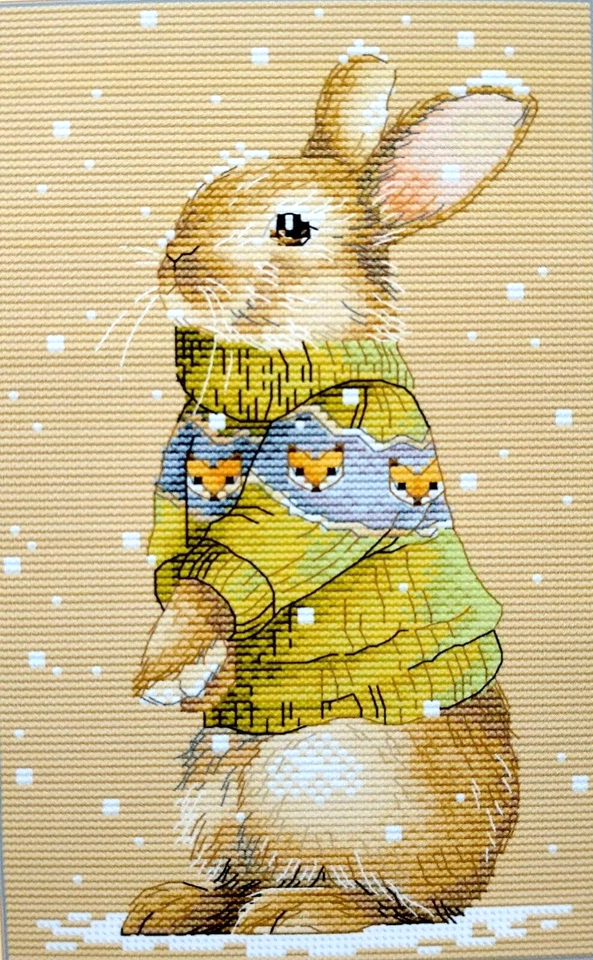 JOY SUNDAY Winter Animal Rabbit - 14 Count Cross Stitch Kit - Aida Size 19 x 30cm
