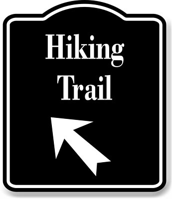 Hiking Trail 45 degree Up Left Arrow BLACK Aluminum Composite Sign