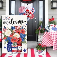 4th of July Decorations Floral Patriotic Welcome Garden Yard Flag Gift 12x18"