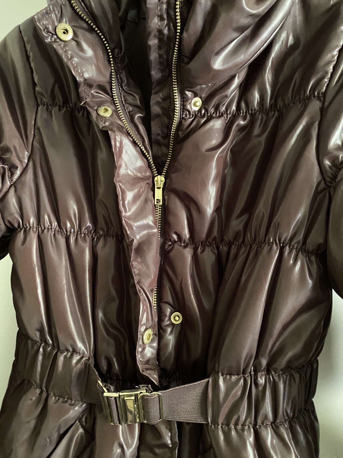 Chocolate Brown puffer coat Jacket knee long 34 EU NEW RRP£65 belt padded modern image 3