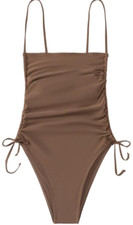 Womens Plus SIze XL Summer Beach Drawstring Sides Square Neck 1pc Swimsuit