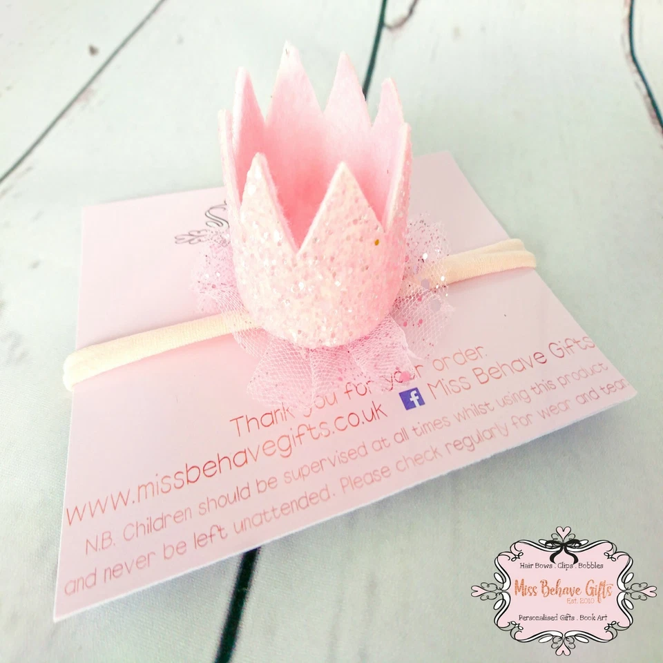 Sparkly Baby Pink Glitter Crown Headband Girl Infant Toddler