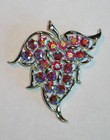 Vintage Demi Parure Pin Matching Earrings Set Red AB Rhinestones Grapes 1959 — photo 3