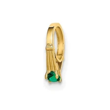 14k Yellow Gold 3D Ring with Dark Green Glass Stone Charm Pendant