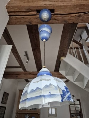 Vintage Keramik Pendelleuchte höhenverstellbar Delft Blau Windmühle