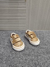 Vans Old Skool Toddler Sneakers 2 Gold Glitter Hook And Loop Comfort Shoes