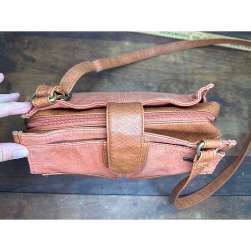 Vintage Roxy Cloth & Leather Burnt Orange Crossbody Purse Tote Bag Satchel - Picture 9 of 13