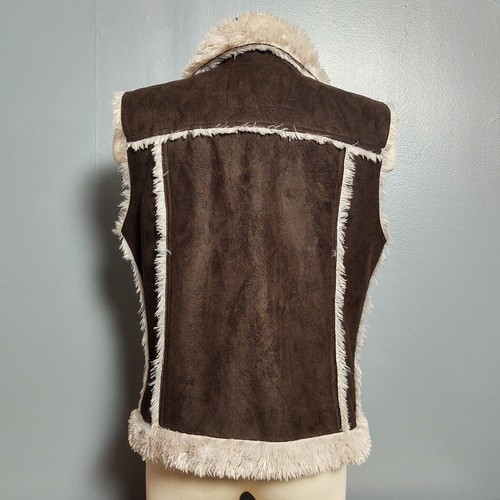 VTG Y2K Faded Glory Vest Faux Fur Lined Sueded Brown Women's Plus L (12/14) - Picture 8 of 17