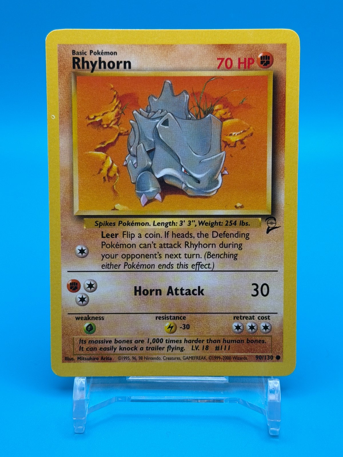 Rhyhorn Pokemon Card - Base Set 2 090/130 - LP Vintage 2000 TCG